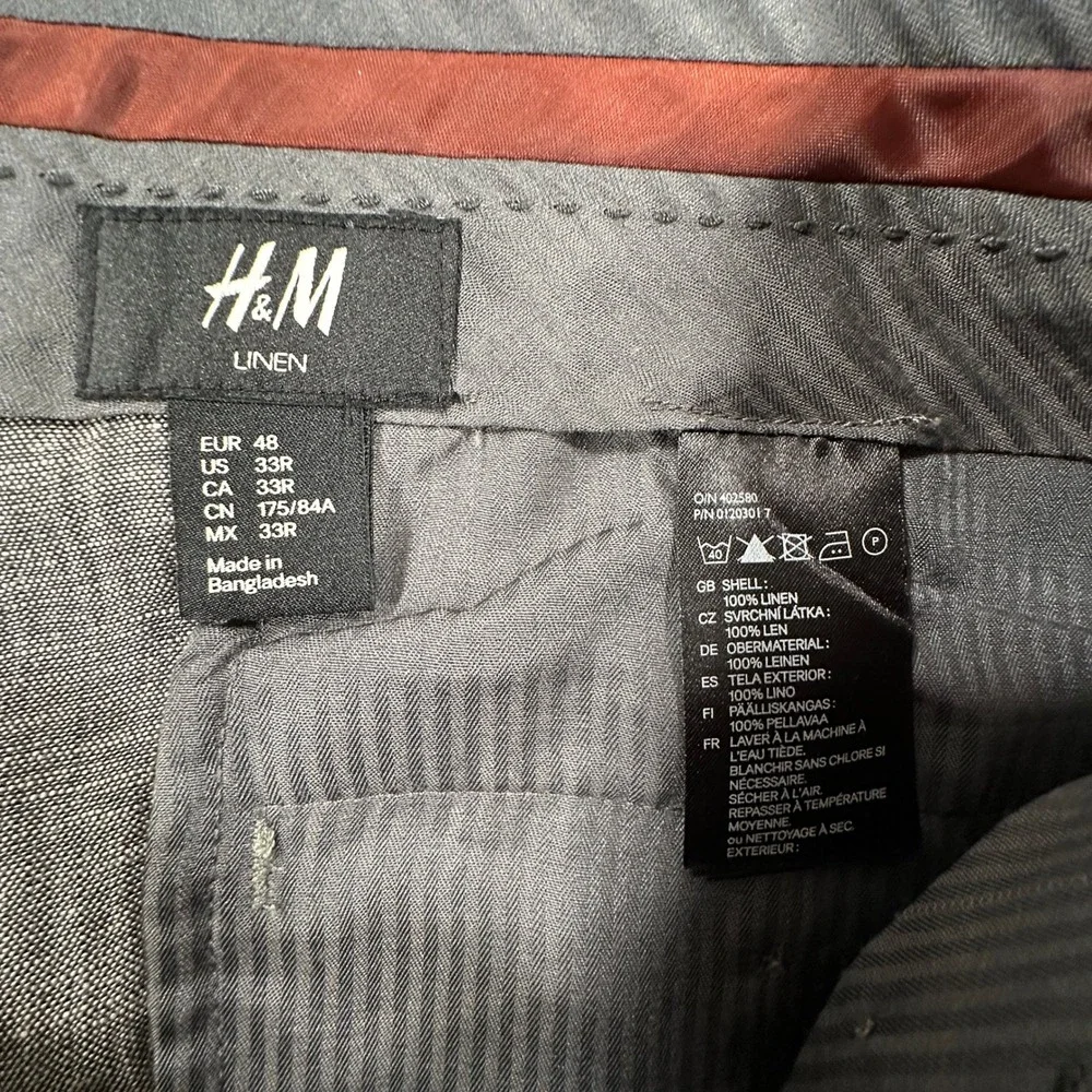 H&M Linen Pants Mens 33x34 Grey Straight Leg Breathable Coastal Summer Casual